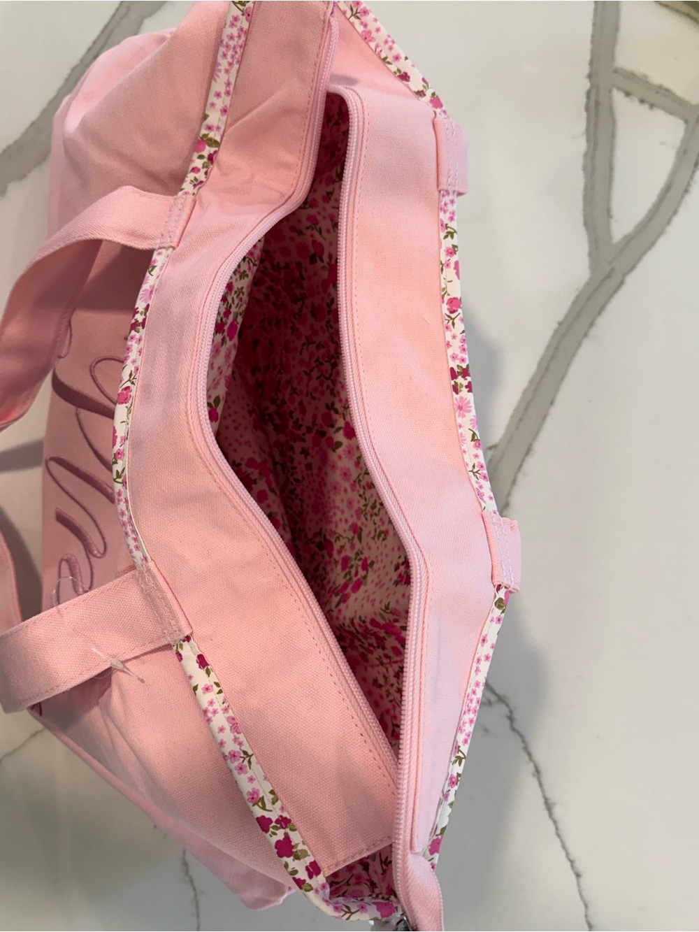 PINK Victoria's Secret Light Pink Embroidered Floral Tote - Picture 5 of 9
